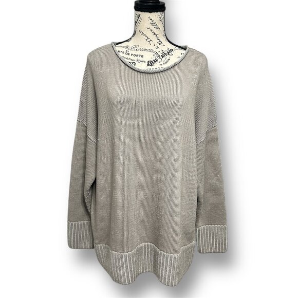 Lafayette 148 Jute Dove Cotton Silk Sweater Boxy Knit Academia Minimalist Sz L - Picture 5 of 13